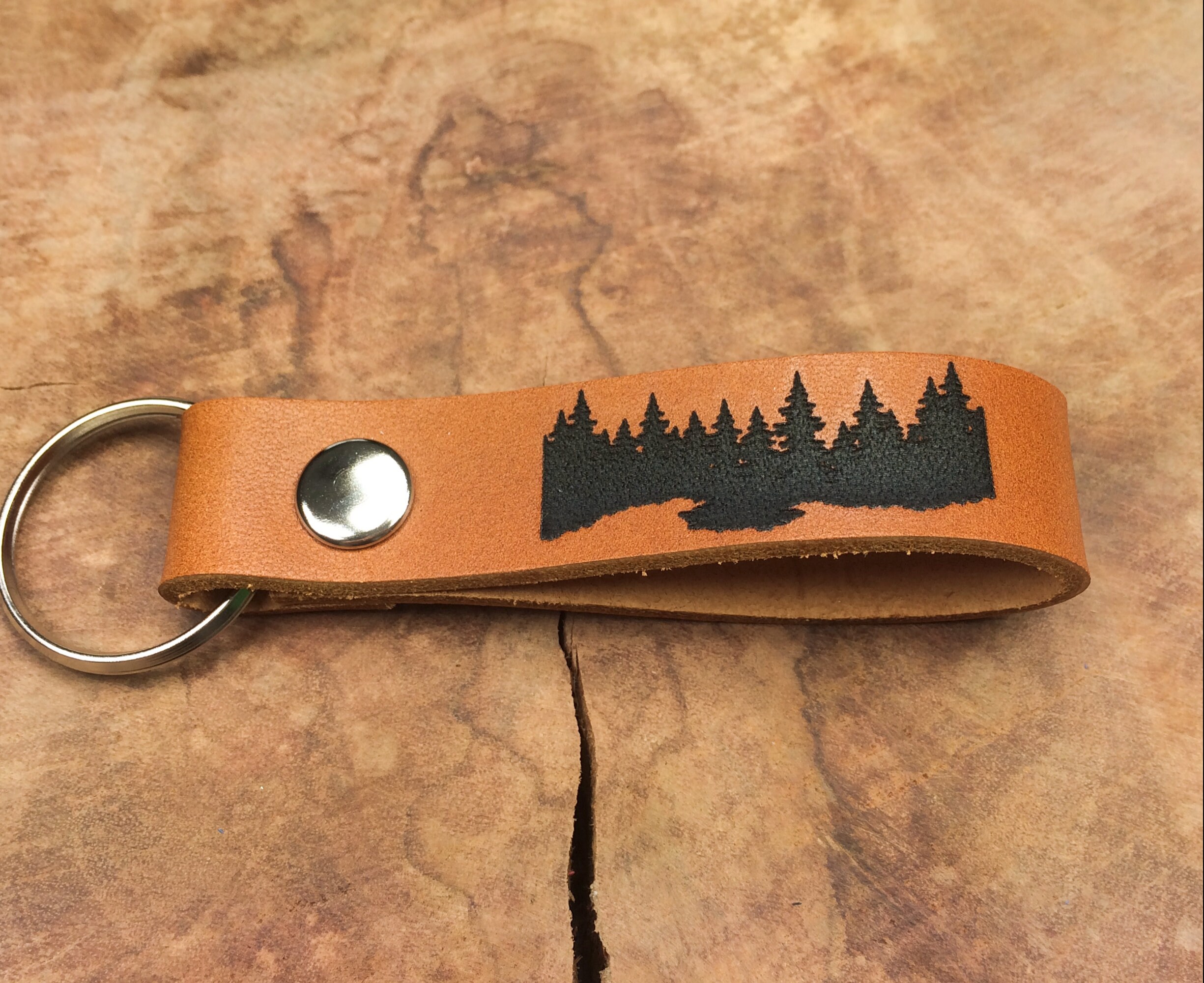 Forest Keychain Thick Premium Leather Keyring Personalised Etsy