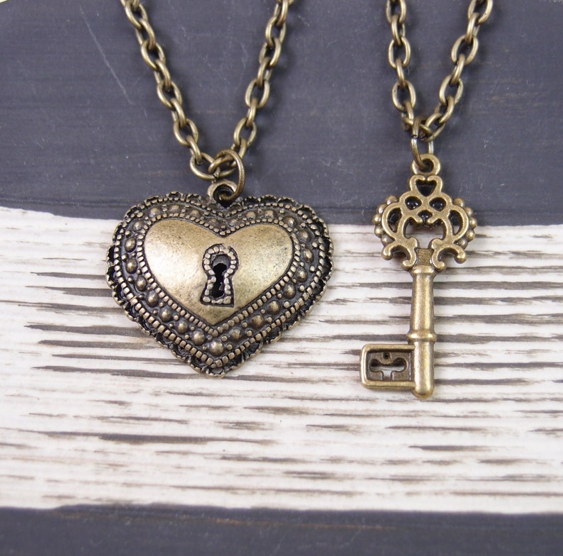 2 bronze lock and key necklaces 2 best friend necklace key Etsy