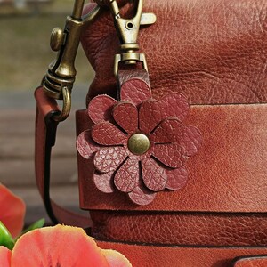 Burgunder Leder Blumen Geldbörse Charme, 8 Styles, geschichtete Blumen Tasche Flair, Clip auf, rot, gelb, weiß, oliv, blau, türkis, braun, blau