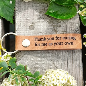 Step Dad Gift / Thank You For Caring For Me As Your Own Keychain, Personalised Leather Keyring, Laser Etched, Stepmom Keychain, Bonus Dad