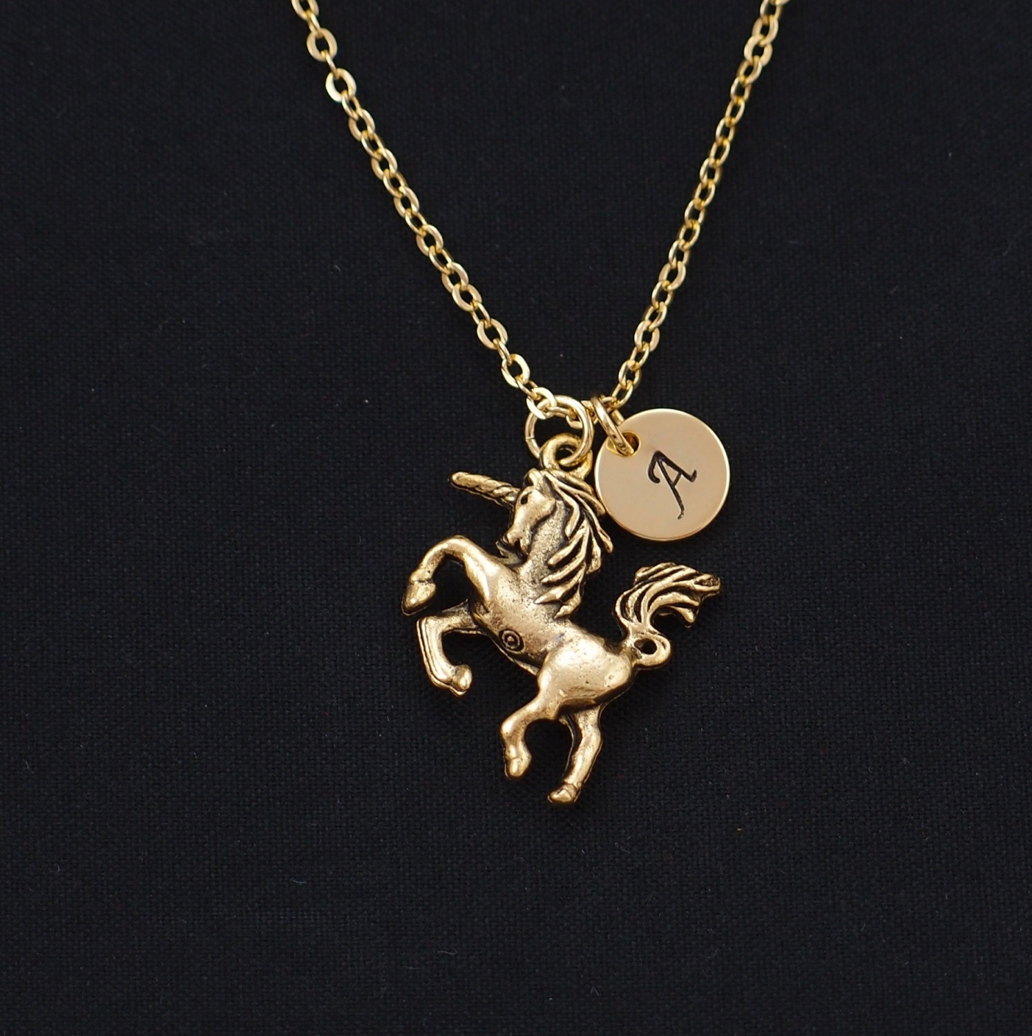 unicorn necklace gold filled initial necklace gold unicorn Etsy