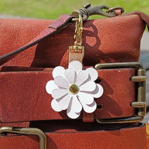 Pale Pink Leather Flower Purse Charm, 7 Styles, Layered Flowers Bag Flair, Clip On, Pink, Vintage Pink, Purple, Light Mint,Beige,Sand Beige