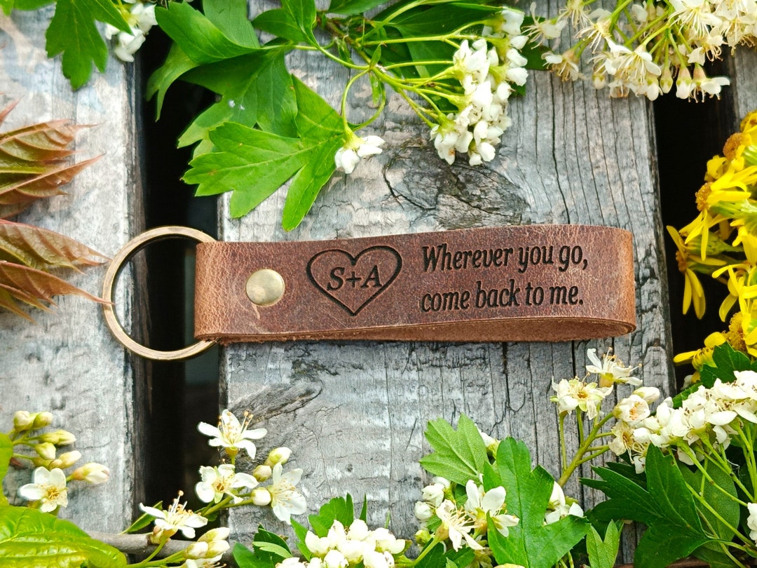Wherever You Go, Come Back to Me Keychain, 28 COLORS Premium Leather Keyring, Personalised ...