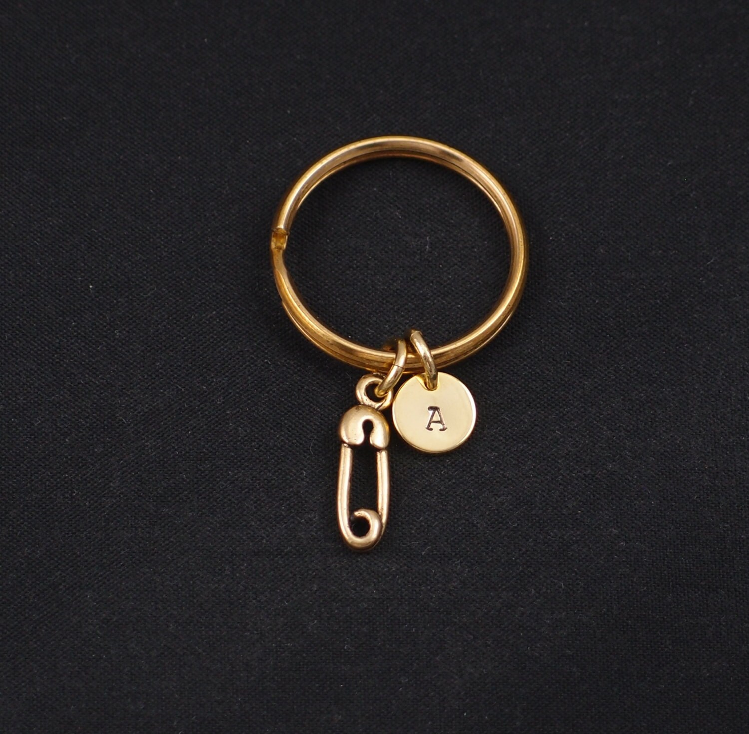 safety pin keychain gold filled initial keychain gold Etsy