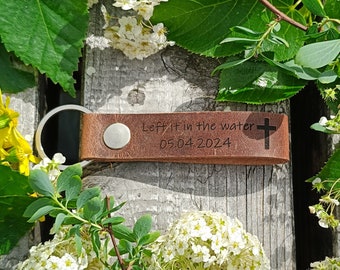 Left It in The Water Keychain, Thick Premium Leather Keyring, Personalised, Laser Etched, Baptism Keychain, Adult Christian, Teen Boy Girl