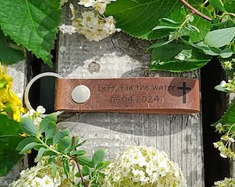 Left It in The Water Keychain, Thick Premium Leather Keyring, Personalised, Laser Etched, Baptism Keychain, Adult Christian, Teen Boy Girl