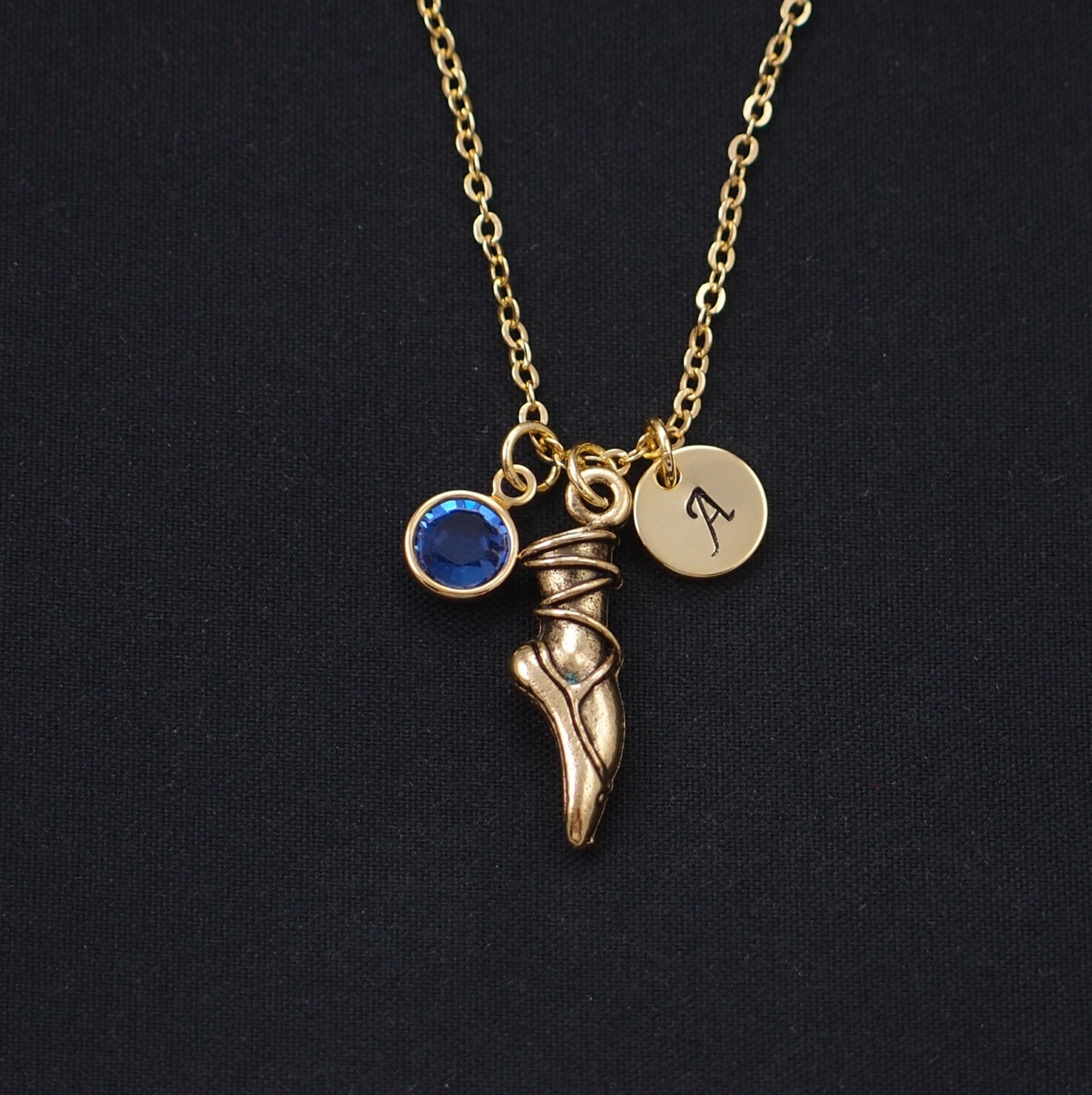 ballet slipper necklace, initial necklace, birthstone necklace, gold ballet charm, dance recital gift, ballet tutu jewelry,gift