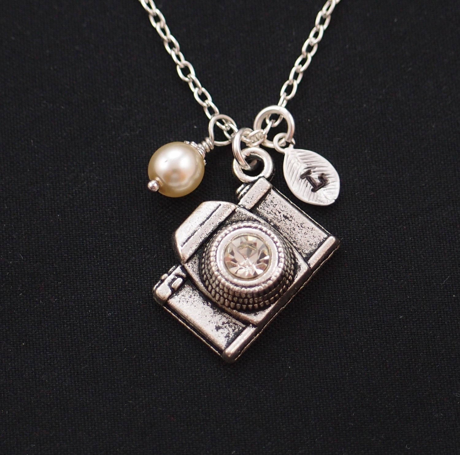 camera necklace sterling silver filled initial necklace Etsy
