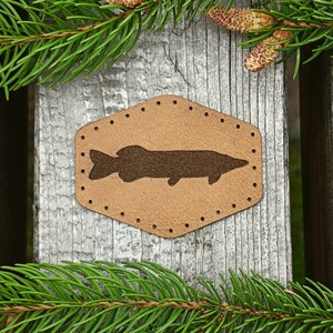 Fish Leather Patch, Full Grain Vegetable Tanned Leather, Nature Lover, Fishing Hiking Patches For Backpack, Jackets, River, Water, For Dad