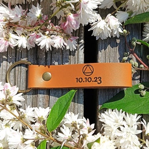 Personalized Leather Sobriety Keychain: Laser Etched Recovery Gift