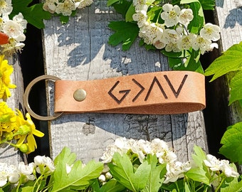 God Is Greater Than Highs And Lows Keychain, Personalised Leather Keyring, Laser Etched, Mens Keychain, Bridesmaid Gift, Religious Gifts