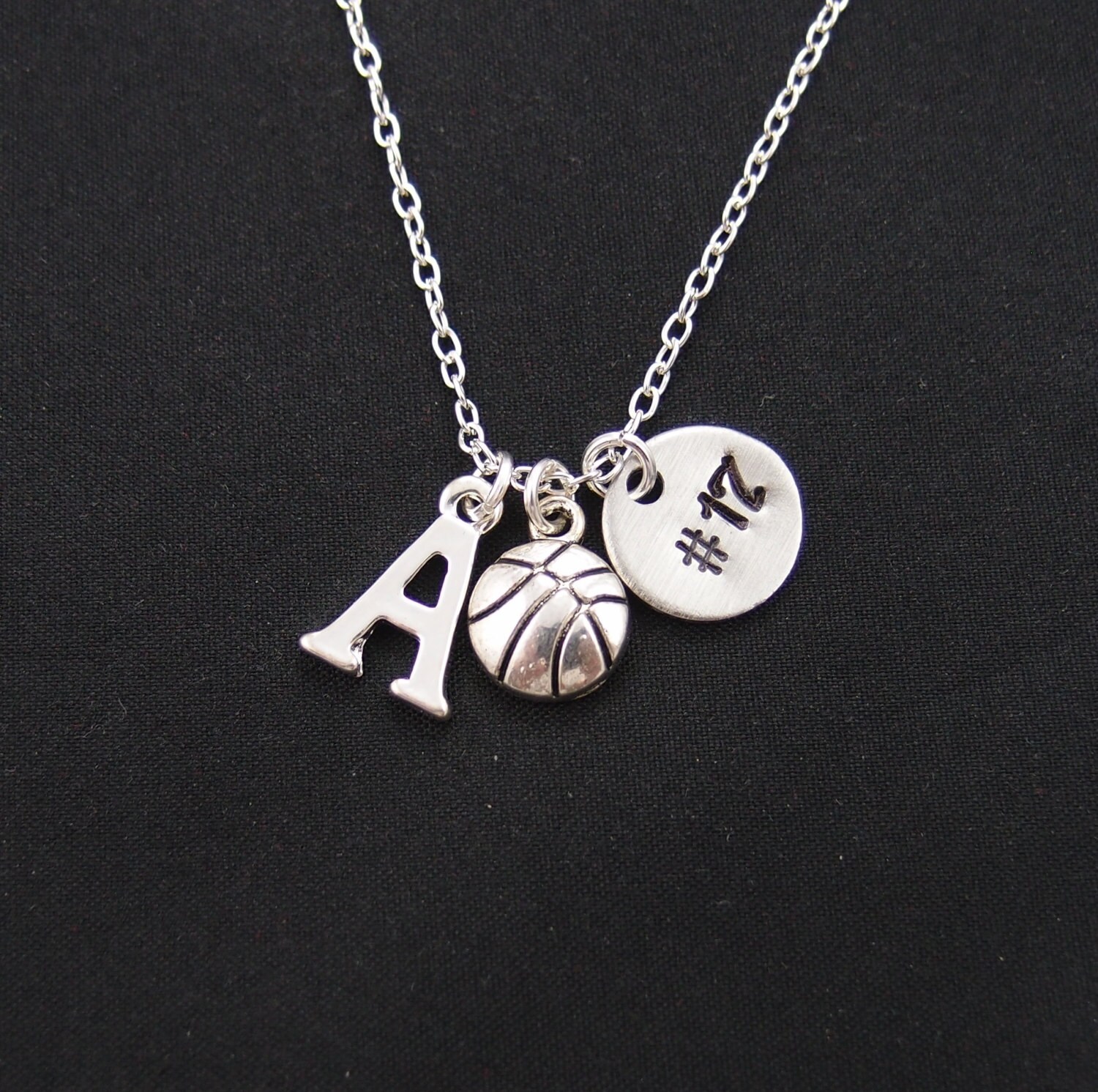 basketball necklace with hand stamped player number sterling Etsy