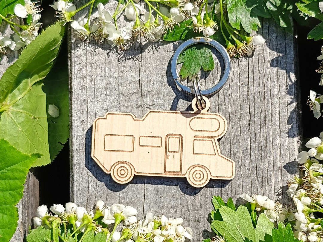 Class C Motorhome Keychain, Wooden Keyring, Personalised, Laser Etched