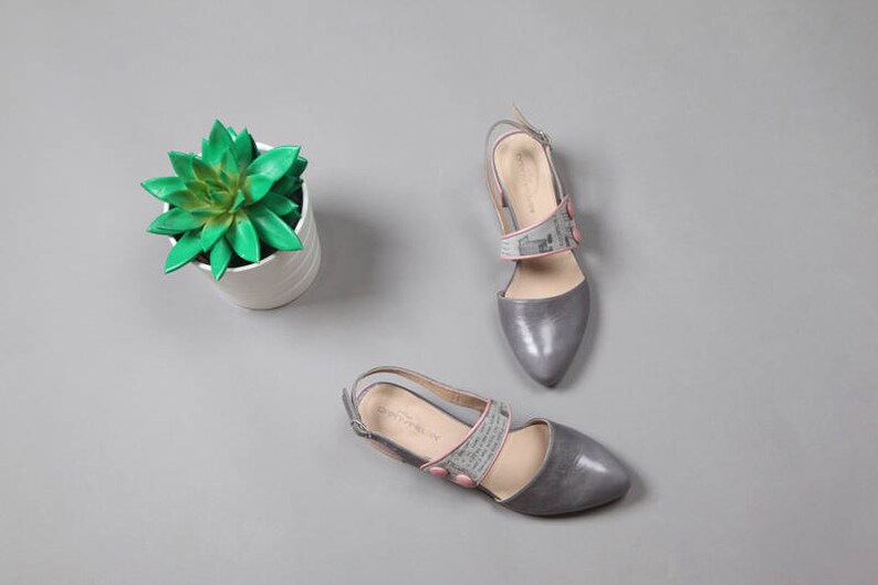 Women/'s Low Heels Shoes Gray Leather Mary Janes Shoes for Women/'s Shoes Designer Handmade Strap Shoes Gray and Pink Summer Flats Shoes