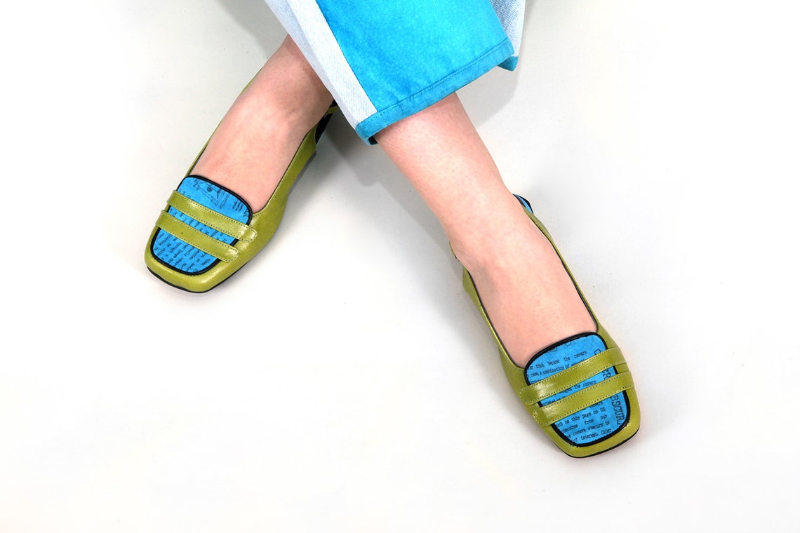 green sling backs