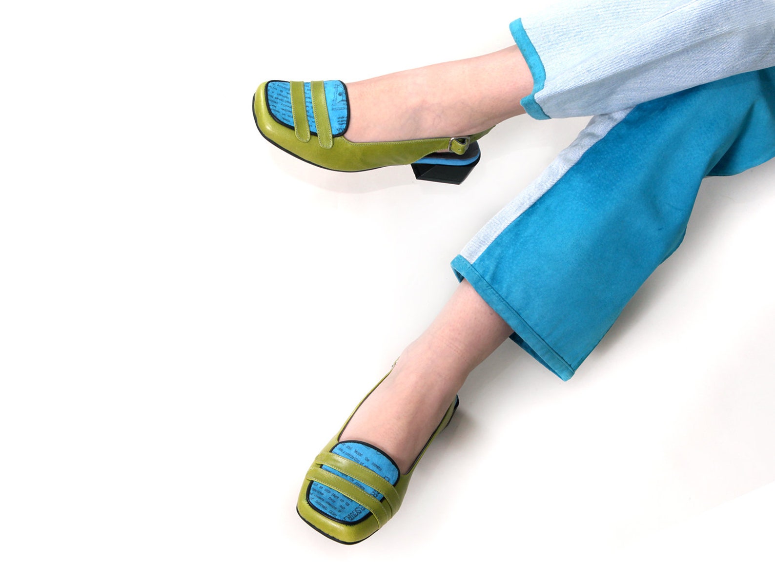 green sling backs