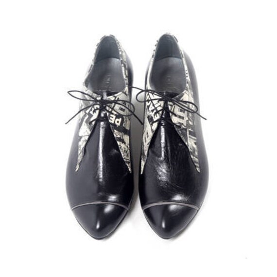 Black tie shoes Black leather oxford shoes Women's | Etsy