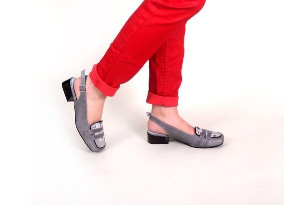 gray leather heels