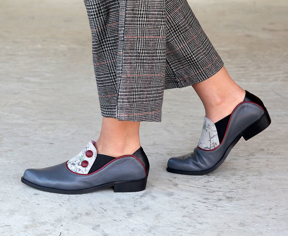 Gray Shoes Gray Flat Shoes Gray Women Leather Shoes Gray Etsy