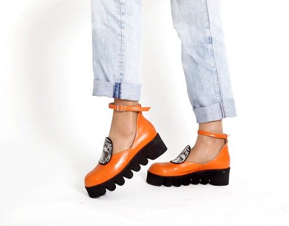 orange mary jane shoes