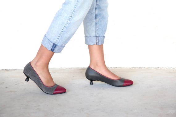 Burgundy Pumps shoes, leather pumps shoes, woman's gray shoes, Low heels shoes, Women's Handmade shoes, burgundy & dark gray shoes Burgundy Pumps shoes, leather pumps shoes, woman's gray shoes, Low heels shoes, Women's Handmade shoes, burgundy & dark gray shoes