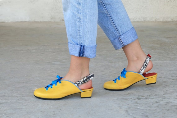 yellow low heels