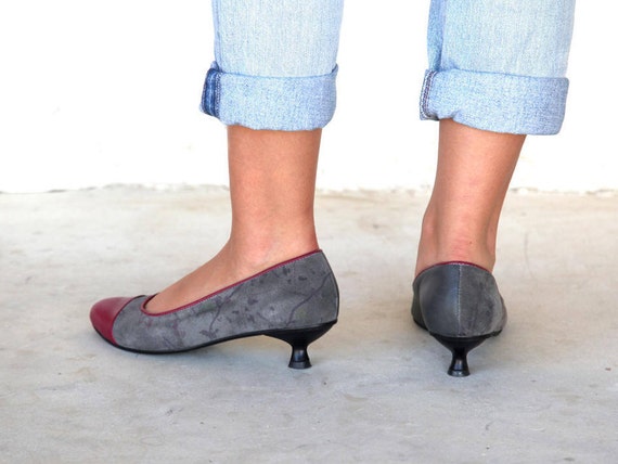 Burgundy Pumps shoes, leather pumps shoes, woman's gray shoes, Low heels shoes, Women's Handmade shoes, burgundy & dark gray shoes Burgundy Pumps shoes, leather pumps shoes, woman's gray shoes, Low heels shoes, Women's Handmade shoes, burgundy & dark gray shoes