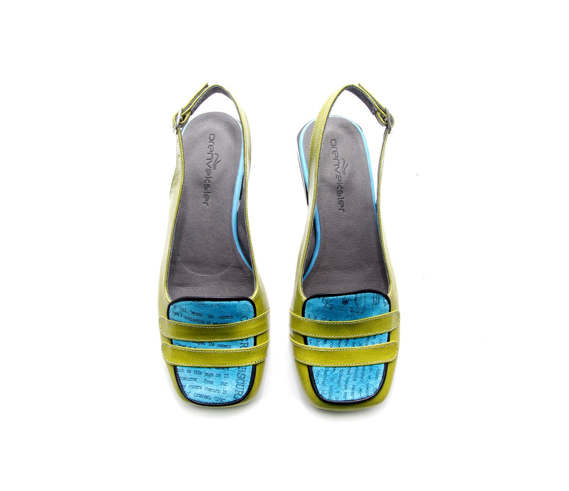 green sling backs