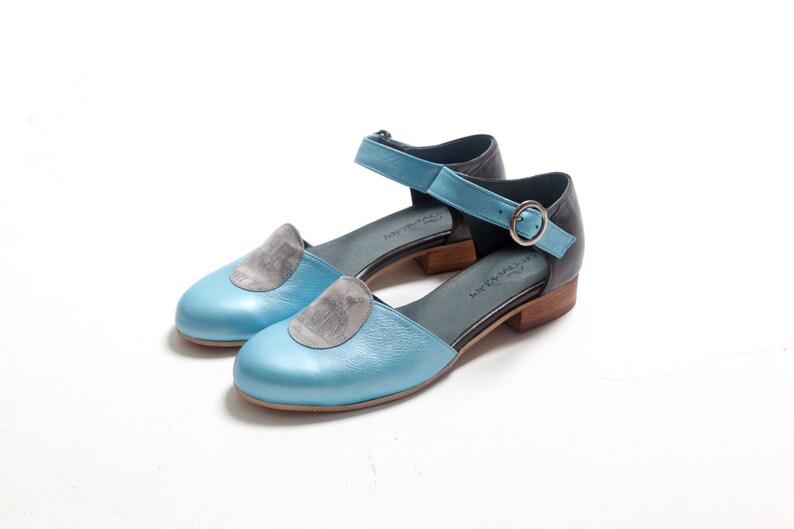 Light Blue Leather Mary Janes Shoes for Women's Shoes Etsy