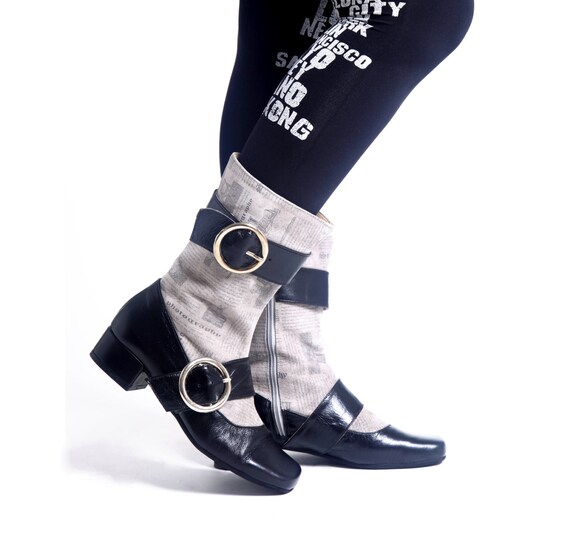Black Leather Boots Buckle Leather Boots For Women Comfort Etsy