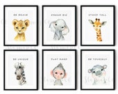 Safari Nursery Decor, Nursery Prints, Animal Print Sets of 6, Safari Nursery Wall Art, Lion, Elephant Giraffe, Hippo
