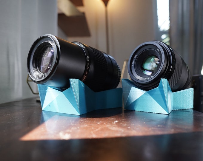 Large Shiny Blue Camera Lens Display Stand DSLR Lens Display Stand