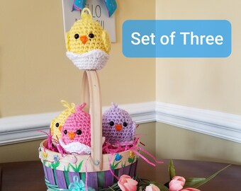 Crochet Easter Chick Set, Spring Decor, Basket Stuffers