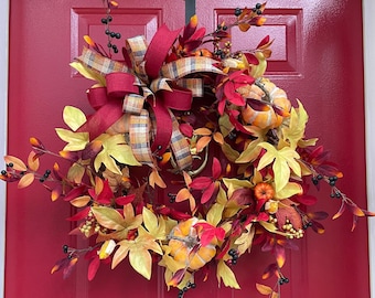 Fall Wreath, Pumpkin Wreath, Farmhouse Decor