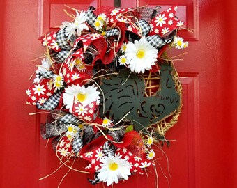 Rooster Wreath, Farmhouse Decor, Kitchen Decor