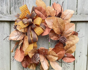 Fall Magnolia Leaves Wreath, Autumn Wreath, Farmhouse Decor