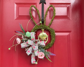 Moss Bunny Easter Wreath: Pink Floral Spring Decor