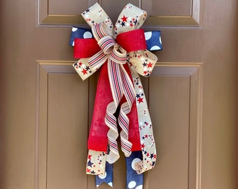 Stars and Stripe Patriotic Bow Patriotic Bow for Wreath Lamp Post July 4th Bow Americana Bow for Independence Day Memorial Day Veteran Day