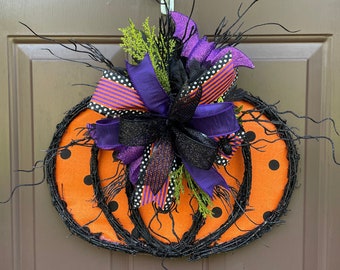 Halloween Door Hanger, Halloween Pumpkin Decor, Fall Wreath