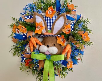 Easter Bunny Wreath, Spring Wreath, Easter Wreath For Front Door, Bunny and Carrots Wreath