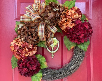 Hydrangea Wreath, Farmhouse Decor, Fall Wreath