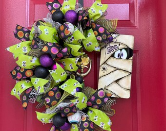 Halloween Wreath, Mummy Wreath, Fall