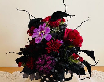 Halloween Flower Arrangement, Halloween Table Decor, Gothic Tablescape For Halloween