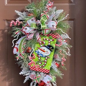 Christmas Wreath, Snowman Teardrop Swag, Christmas Snowman Swag image 5