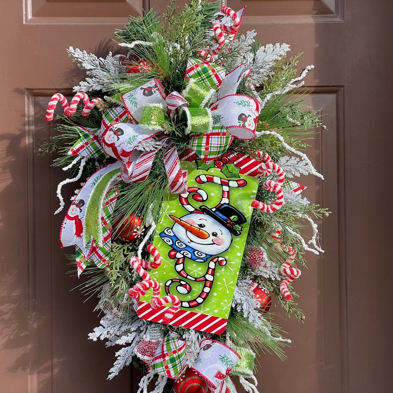 Christmas Wreath, Snowman Teardrop Swag, Christmas Snowman Swag image 5