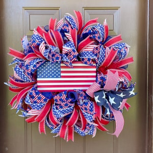 Patriotic Front Door Wreath, July 4th Party Decor, Red White and Blue Wreath, Memorial Day Decor, Americana Decor image 10