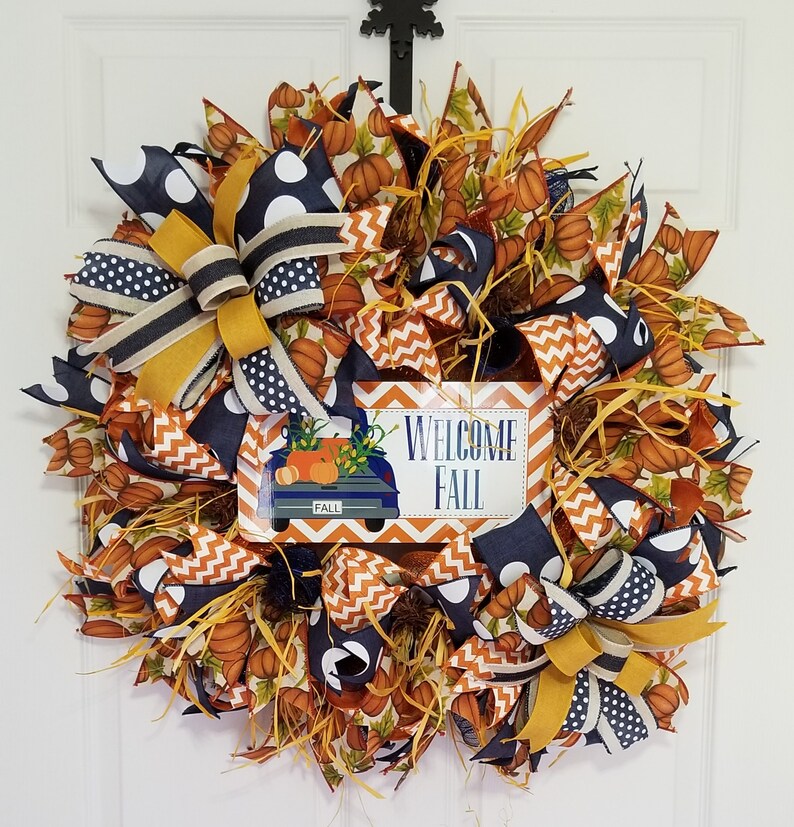 Fall Truck Front Door Wreath Thanksgiving Front Door Wreath Rustic Welcome Fall Front Door Wreath Rustic Fall Truck Front Door Wreath