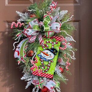 Christmas Wreath, Snowman Teardrop Swag, Christmas Snowman Swag image 9