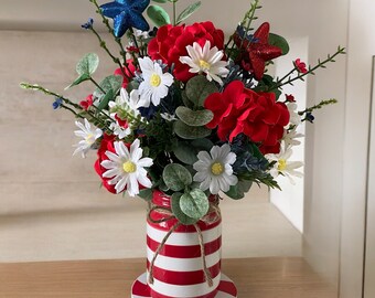 Americana Centerpiece Patriotic Table Arrangement Flower Americana Floral Decor  Memorial Day Decor Independence Day Veteran's Day