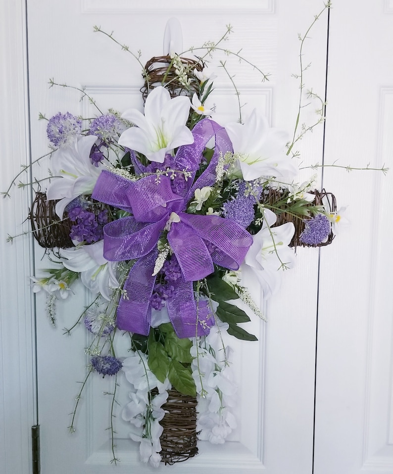 Easter Lily Cross Wreath Easter Front Door Wreath Rustic Etsy